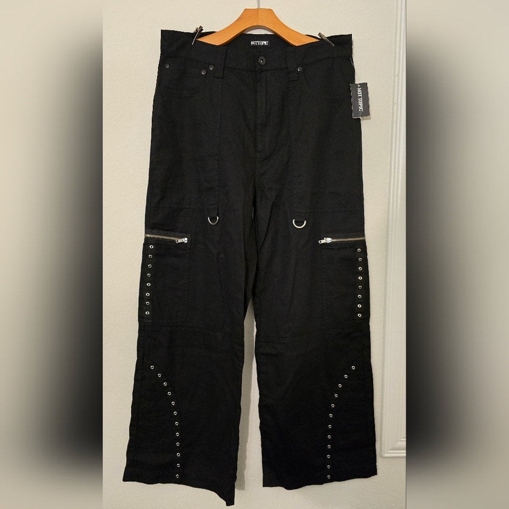 Hot Topic Black Cargo Pants with Silver Accents